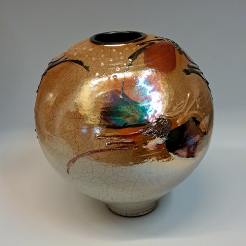 Click to view detail for #240737 Raku Vessel Glitter Glaze $79